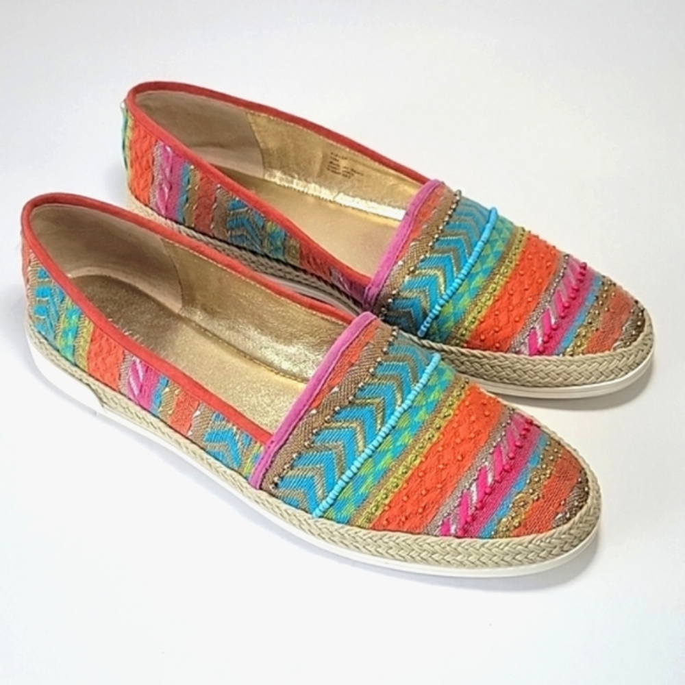New, Donald J. Pliner Pizasp multicolor beaded espadrille loafers  size 10